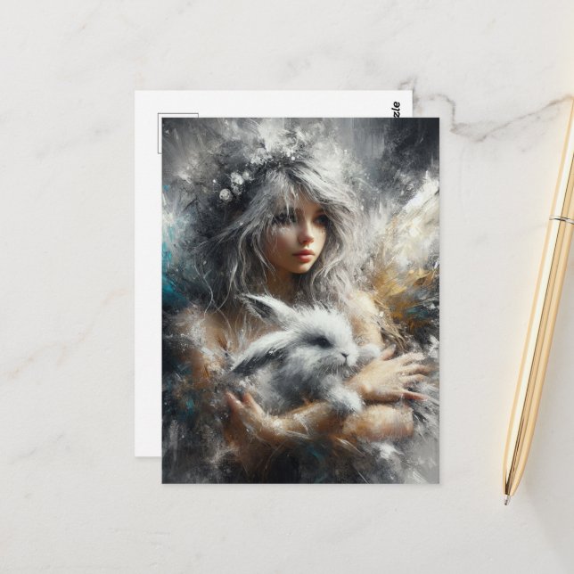 Cartão Postal Fada e seu coelho adorável (Frente/Verso In Situ)