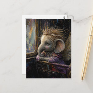 Cartão Postal Fada Elefante Olhando pela Janela