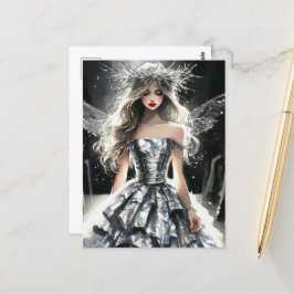 Cartão Postal Fada em moda, Tinfoil Vestido Aquarela