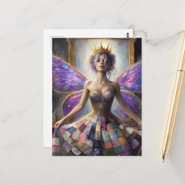 Cartão Postal Fada em um vestido cercado que se posaria no espel (Frente/Verso In Situ)