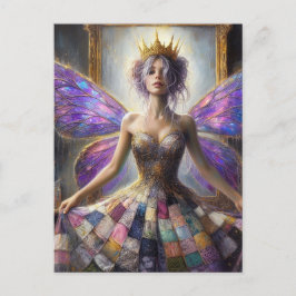Cartão Postal Fada em um vestido cercado que se posaria no espel
