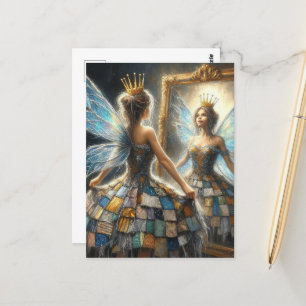 Cartão Postal Fada em um vestido picado e um espelho Ouro