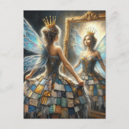 Cartão Postal Fada em um vestido picado e um espelho Ouro