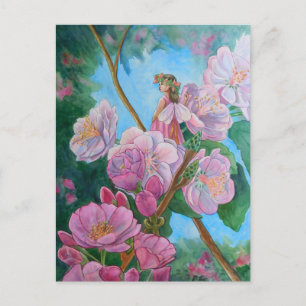 Cartão Postal Fada entre as flores de cerejeira