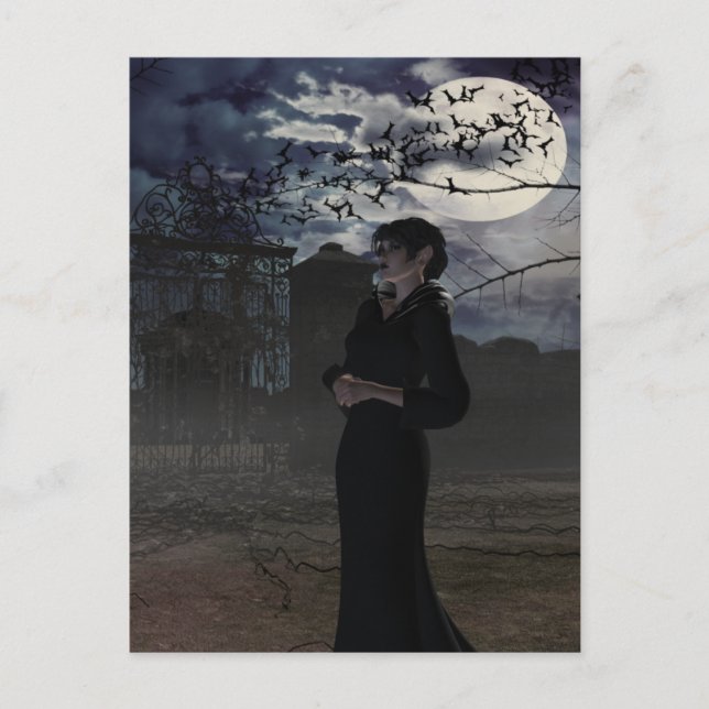 Cartão Postal Fada Escura Spooky em Lua (Frente)