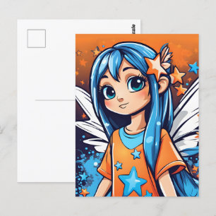 Cartão Postal Fada Estilo Grafite Com Cabelo Azul