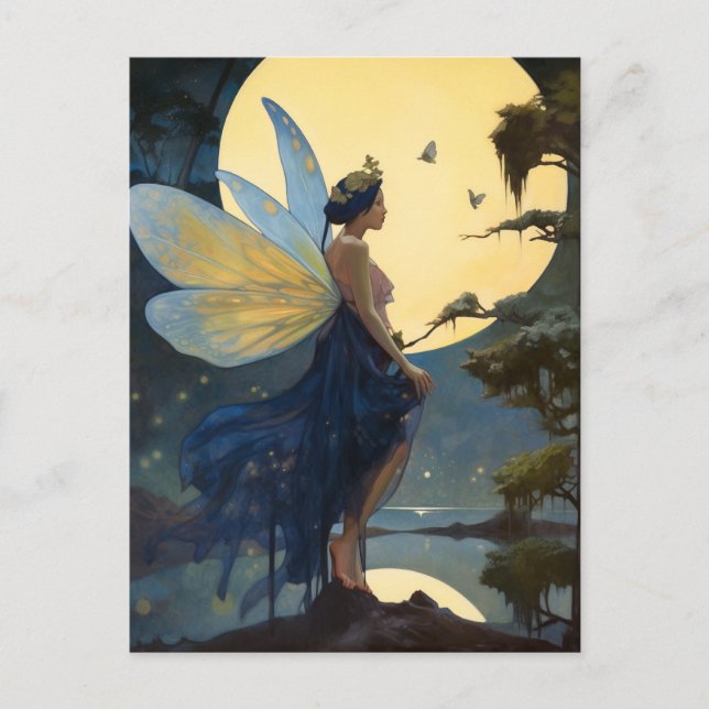 Cartão Postal Fada Full Moon Fantasy Art (Frente)
