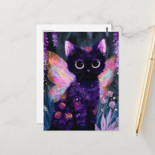 Cartão Postal Fada Gato Preto Doce