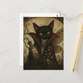 Cartão Postal Fada Gato Preto Vampiro Adorável