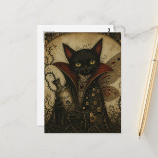 Cartão Postal Fada Gato Preto Vampiro Adorável
