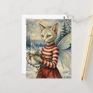 Cartão Postal Fada Gato Vampiro Retro Festivo Com Leite