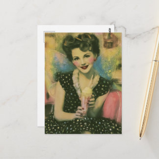 Cartão Postal Fada Linda dos Anos 1950 na Sorveteria