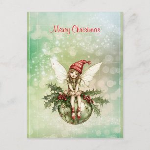 Cartão Postal Fada Natalina Fofa em um Enfeite