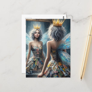 Cartão Postal Fada num vestido de jornal de Reciclado