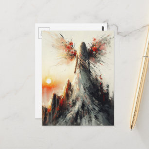 Cartão Postal Fada numa Montanha ao Pôr do Sol