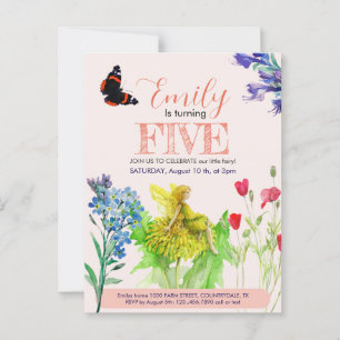 Cartão Postal Fada pequena e flores silvestres