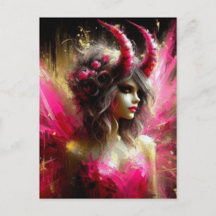 Cartão Postal Fada Rosa Com Horns Dark Fantasy Art