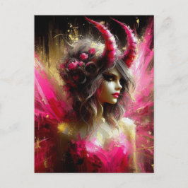 Cartão Postal Fada Rosa Com Horns Dark Fantasy Art