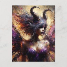 Cartão Postal Fada Roxa Com Horns Dark Fantasy Art