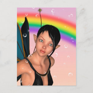 Cartão Postal Fada sob arco-íris