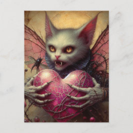 Cartão Postal Fada Vampira Gato Coração Rosa Amoras Silvestres
