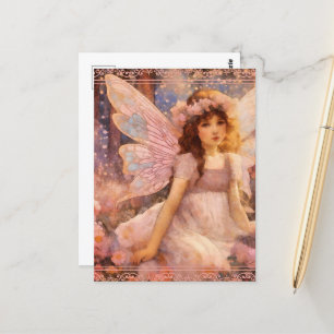 Cartão Postal Fada Whimsic no Dreamy Pink Floral Garden