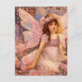 Cartão Postal Fada Whimsic no Dreamy Pink Floral Garden