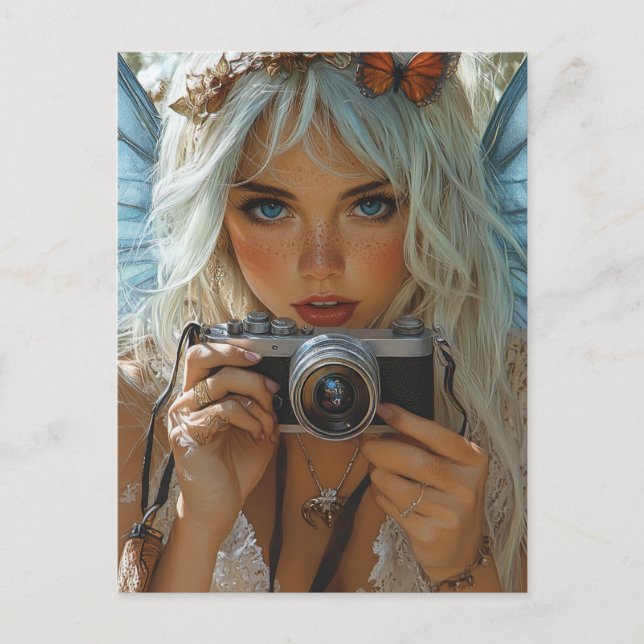 Cartão Postal Fadas Adoráveis de Freckles com Câmera (Frente)