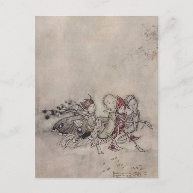 Cartão Postal “Fadas de Midsummer” por Arthur Rackham (Frente)