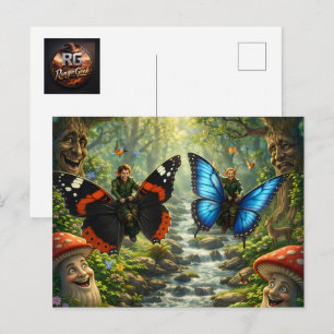 Cartão Postal Fadas motociclistas borboleta, fantasia de florest