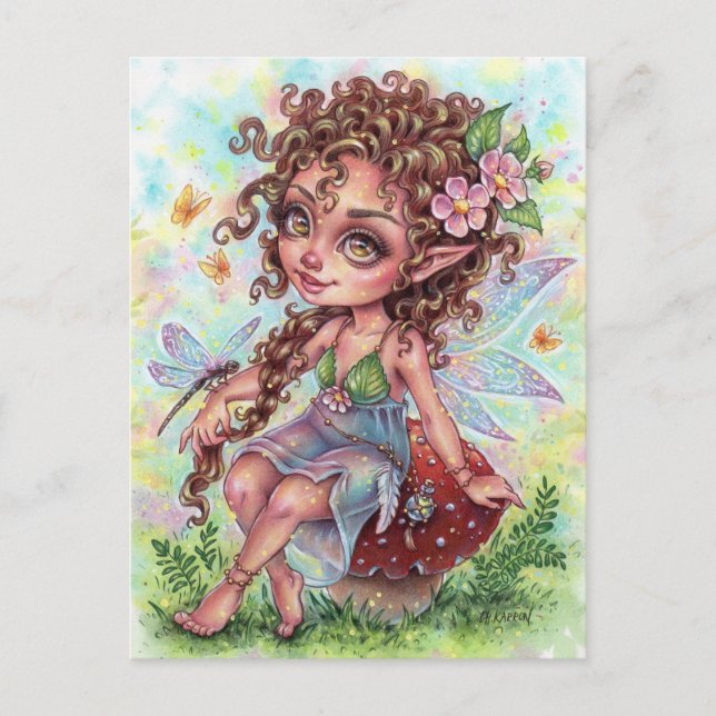 Cartão Postal Fae Querido Postcard Fairy Mushroom Dragonfly (Frente)