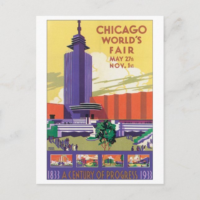 Cartão Postal Fair Poster 1933 do Mundo de Chicago (Frente)