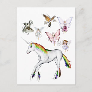 Cartão Postal Fairies Coloriu o Unicórnio