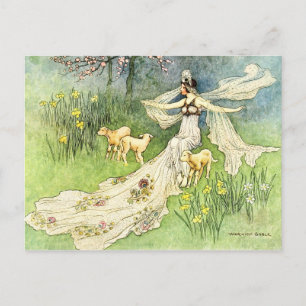 Cartão Postal Fairy Coquette e Lambs