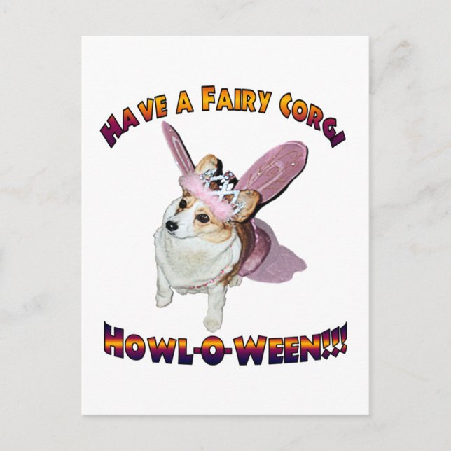 Cartão Postal Fairy Corgi Howl-o-between (Frente)