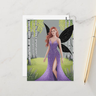Cartão Postal Fairy in a Purple Dress Forest Fantasy