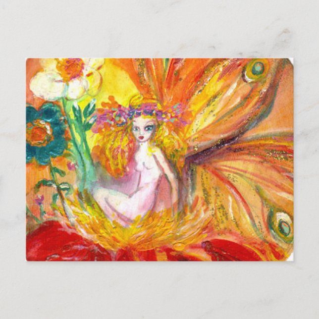 Cartão Postal FAIRY OF FLOWERS Red Yellow Fantasy (Frente)