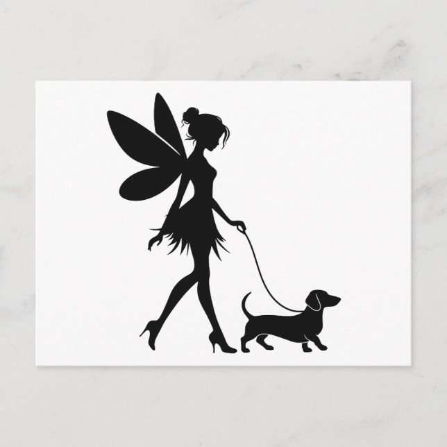 Cartão Postal Fairy Walking Dachshund (Frente)