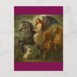 Cartão Postal Fairytale Horses and Angel Postcard