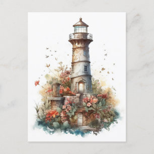 Cartão Postal Fairytale Watercolor Lighthouse