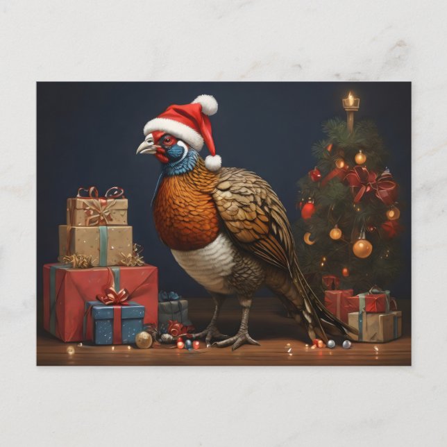 Cartão Postal faisão com árvore de natal e presentes (Frente)