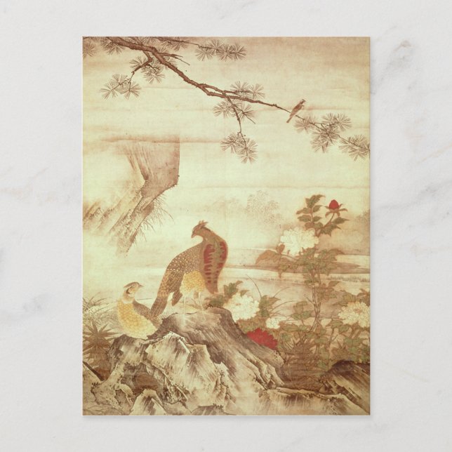 Cartão Postal Faisões e peões, de uma série de pergaminhos (Frente)