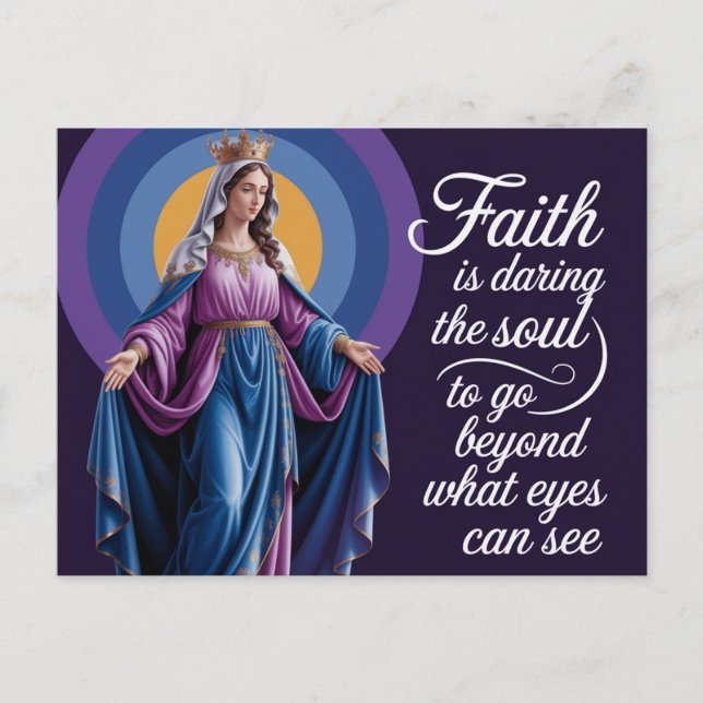 Cartão Postal Faith Cote com Mary Purple Background (Frente)