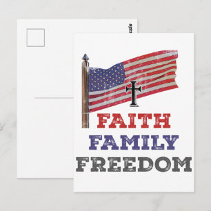Cartão Postal Faith Family Freedom Cross with Flag