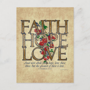Cartão Postal Faith Hope ama a Bíblia cristã verso