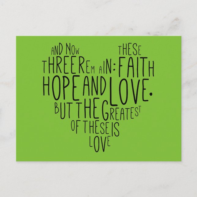 Cartão Postal Faith Hope Love 1 Corinthians 13:13 (Frente)