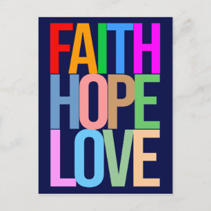 Cartão Postal Faith Hope Love Positive Colour