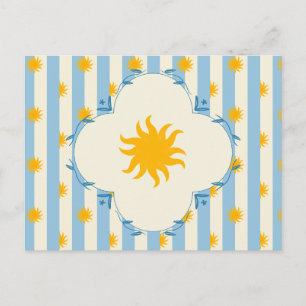 Cartão Postal Faixa Creme Azul Refulgência Dourada