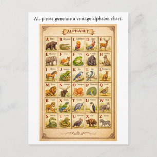 Cartão Postal Falha de IA Carta Alfabética Vintage com Animais