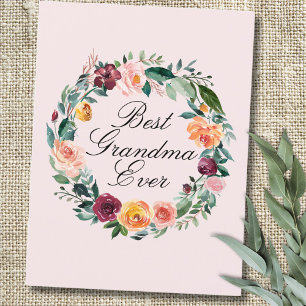 Cartão Postal Fall Autumn Rosa Fllower Floral Wreath Best Grandm
